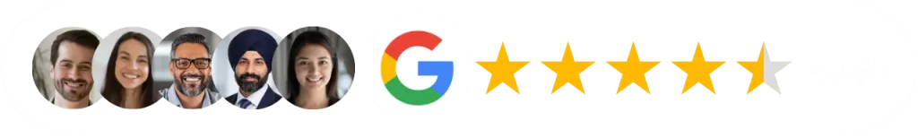 Snapshot of Whytecroft Ford client reviews showing a 4.9/5 rating on Google and Trustpilot for NRI legal and PAN services