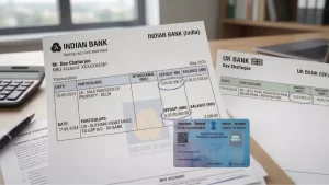 A foreign citizen PAN card 2.0 with QR code next to an NRO bank statement showing property sale proceeds and a UK bank transfer document