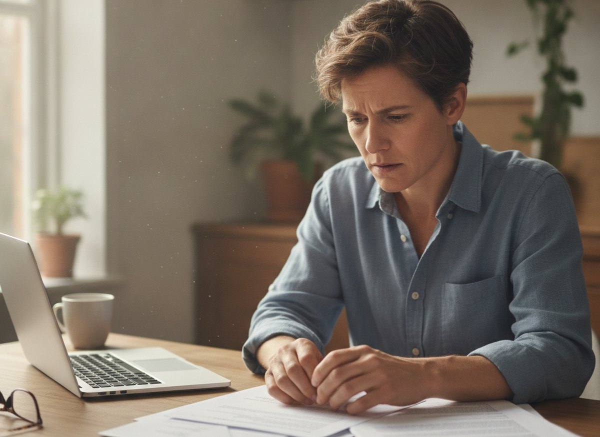 An applicant reviewing a UK visa refusal letter at a desk