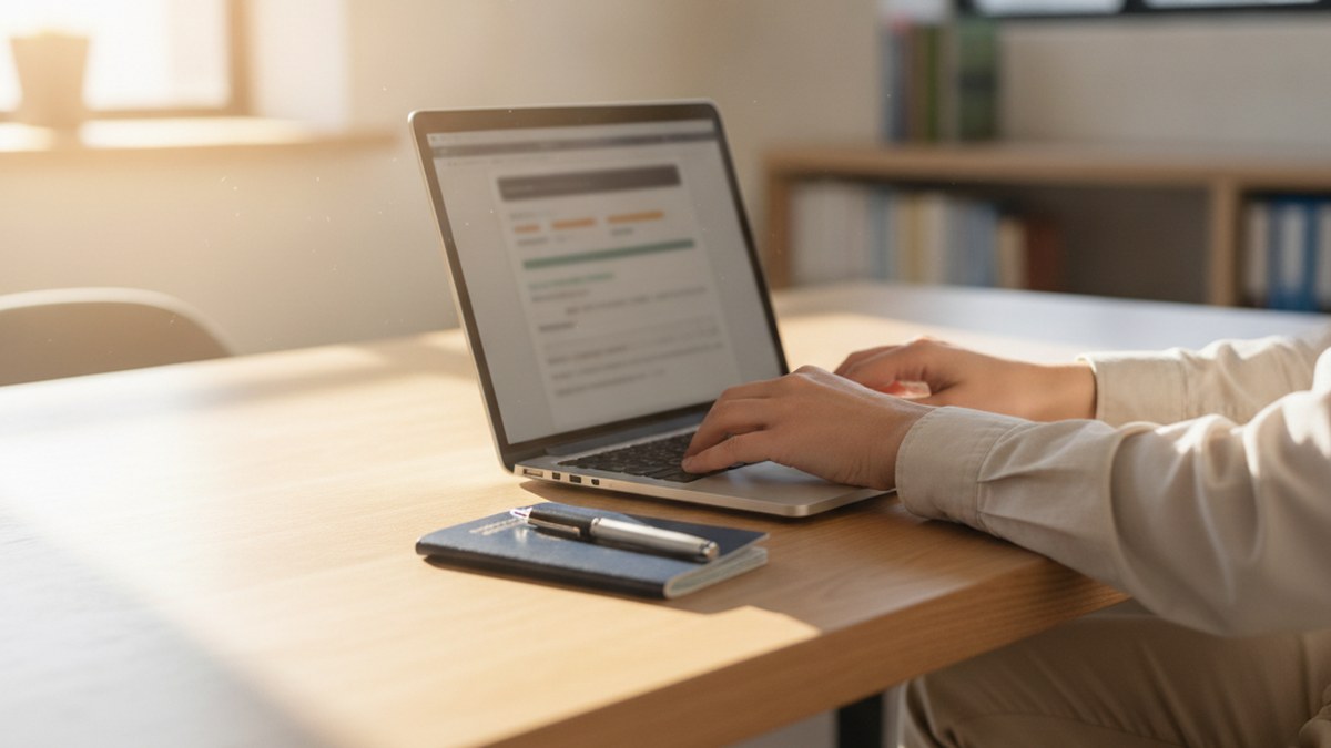 how-to-make-a-valid-uk-immigration-application A person completing an online immigration application form on a laptop at a desk, illustrating making a valid UK immigration application.