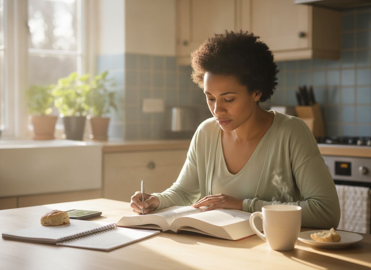 A calm adult preparing for the Life in the UK Test at home with the official study book