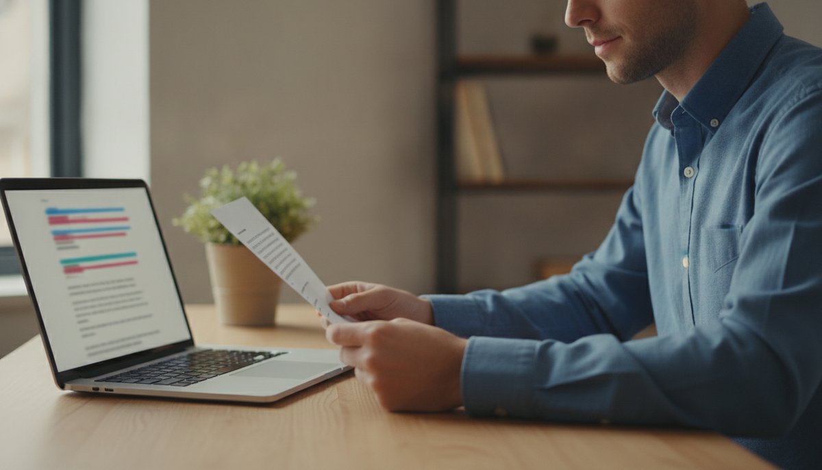 reapplying-for-uk-visa-after-refusal A person reviewing a UK visa refusal letter and documents at a desk before reapplying.