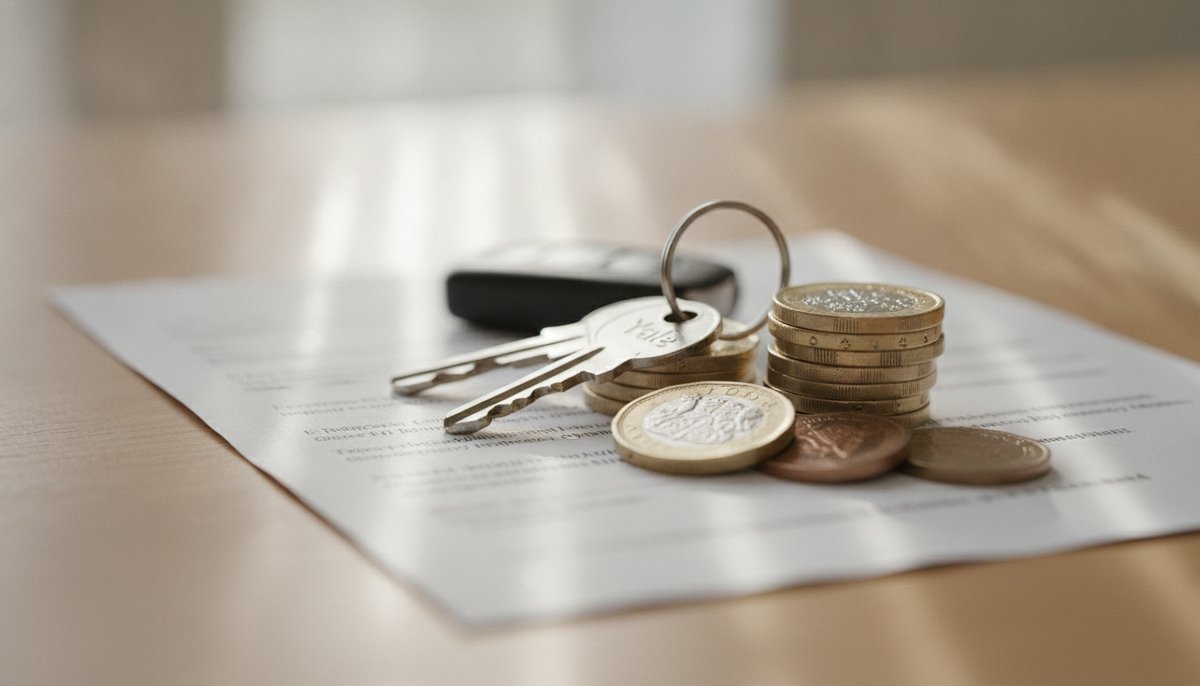 rental-income-partner-visa-financial-requirement a Tenancy agreement, house keys and some change on a table
