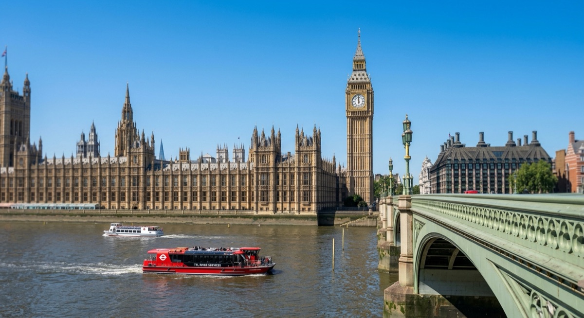 UK Immigration Rules HC 584 (Autumn 2026) The Palace of Westminster and Elizabeth Tower, where Statement of Changes HC 584 was laid before Parliament, seen across the River Thames from the South Bank with Westminster Bridge on the right.