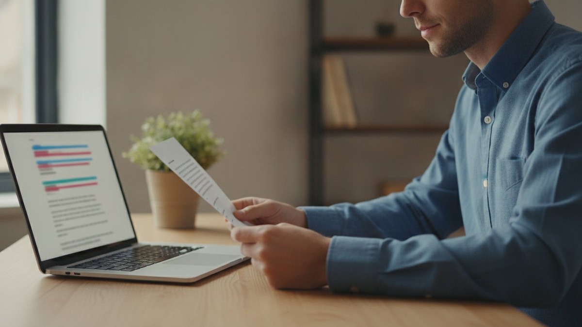 reapplying-for-uk-visa-after-refusal A person reviewing a UK visa refusal letter and documents at a desk before reapplying.