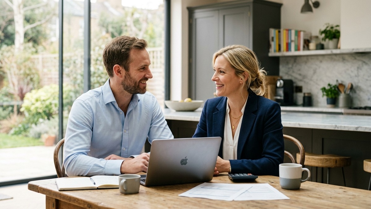 UK Partner and Spouse Visa when the sponsor is not working A professional couple at home reviewing their savings and pension income together